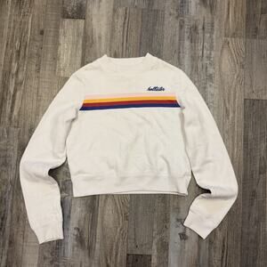 Hollister Sweatshirt Women's Pullover Sz XS Beach Surfer Retro Cropped Top White